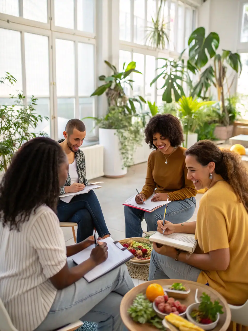 A diverse group of people participating in a wellness workshop, emphasizing the community and holistic approach of Suero Wellness.